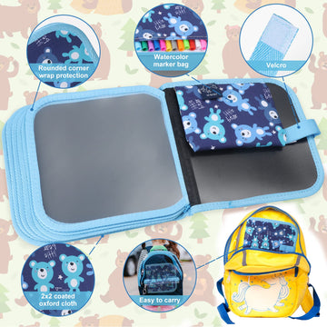 Qrytoi Erasable Doodle Set for Kids - Reusable Magic Drawing Book with 12 Watercolor Pens 14 Page Drawing, Road Trip Car Game Wr