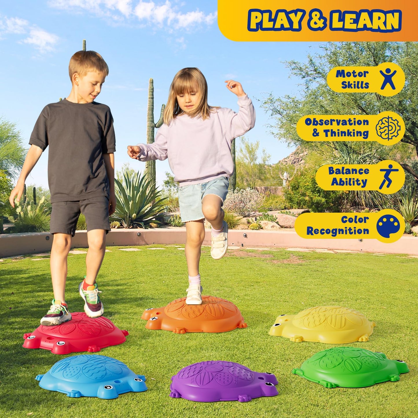 Hyes Stepping Stones For Kids, 8Pcs Non-Slip Toddler Balance Steps Stones, Obstacle Courses Sensory Toys, Coordination Game Gift