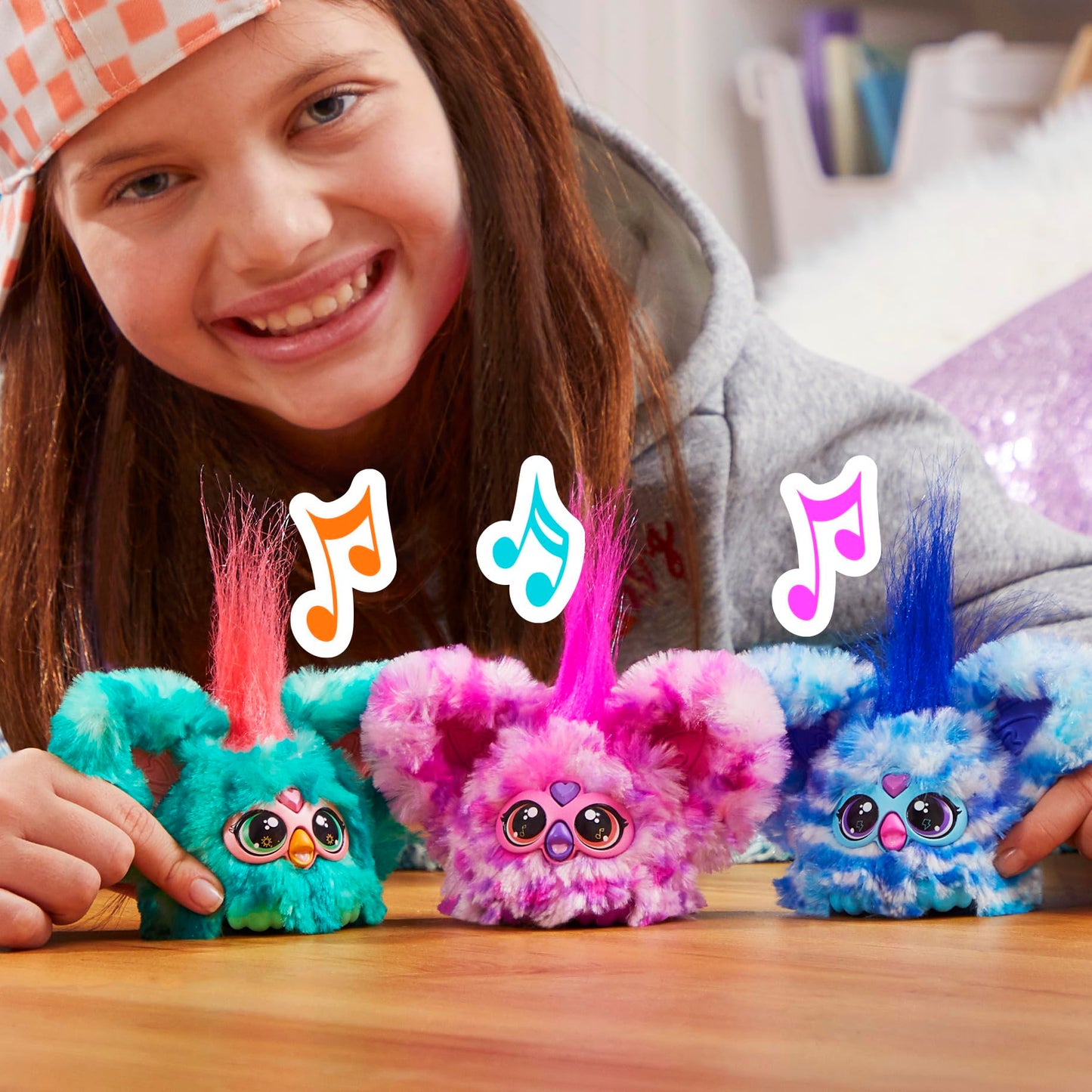 Furby Furblets Hip-Bop Mini Friend, Hip Hop Music, Speaks Only Furbish, Electronic Plush Toys For Girls & Boys, Interactive Pets, Pink & Purple, Easter Basket Stuffers, 6+