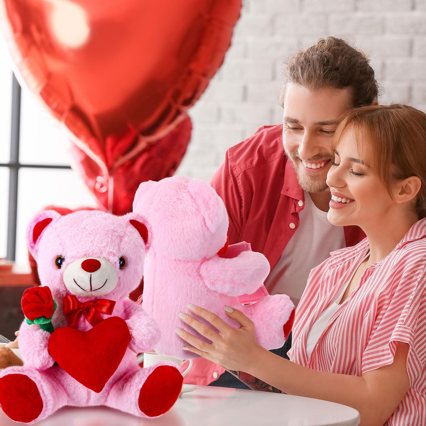 Jellyarch 4 Pcs 11.8'' Valentines Bear Stuffed Animals Plush Bear Gifts For Girlfriend Holding Rose And Heart Plush Soft For Val
