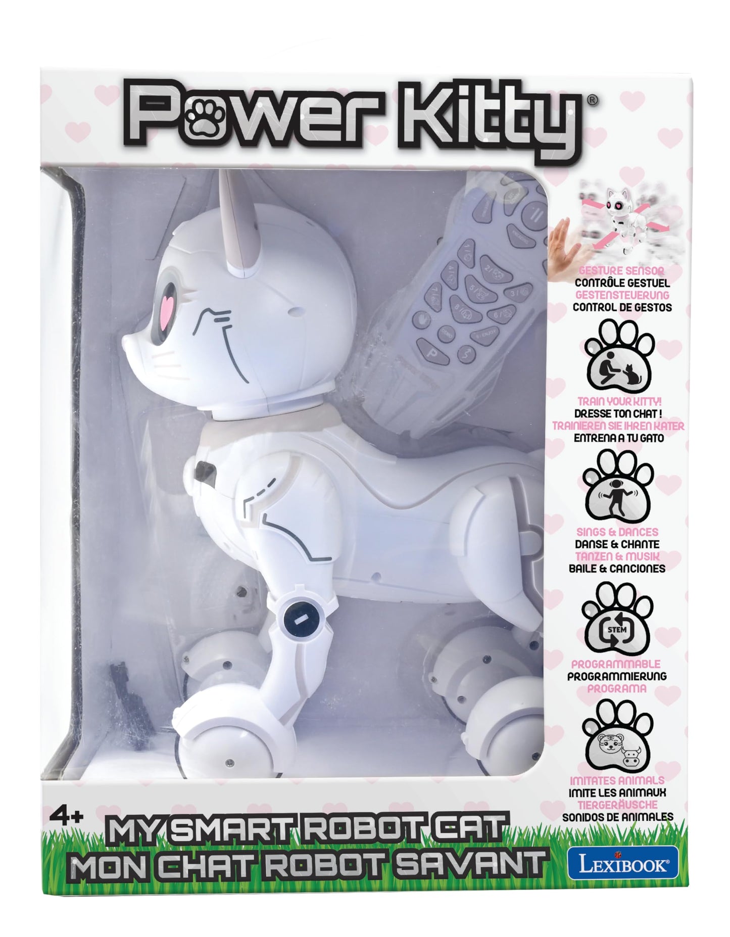 Lexibook - Power Kitty® - Remote Control Robot Cat, Programmable Smart Robot, Light, Sound, White/Pink - Kitty01