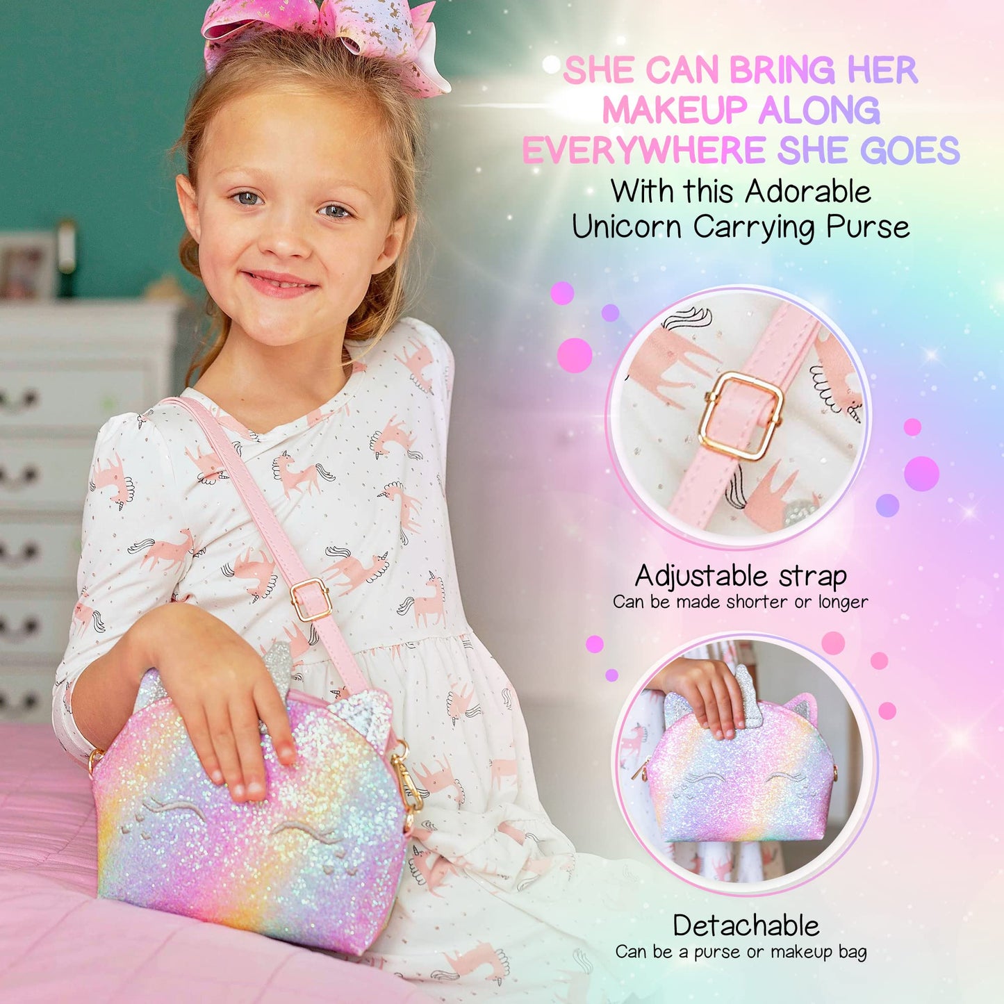 Kids Real Makeup Kit For Girls: No Talc, Washable Make Up Set With Unicorn Purse - Toy Gift For Little Girls & Toddlers Age 3 4