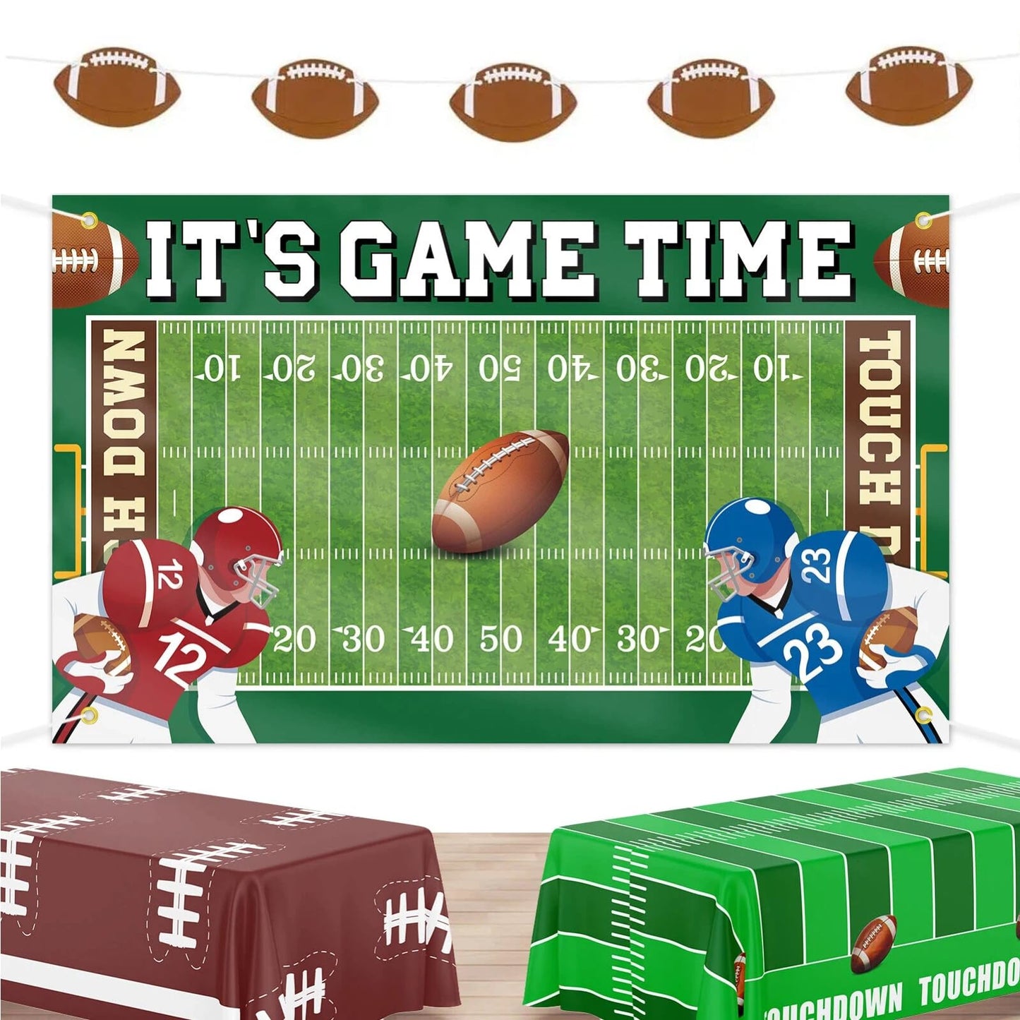 Yotako Football Party Decorations ,Superbowl Decorations 2026, Includes 1pcs Football Backdrop, 2pcs Football Tablecloths and 1p