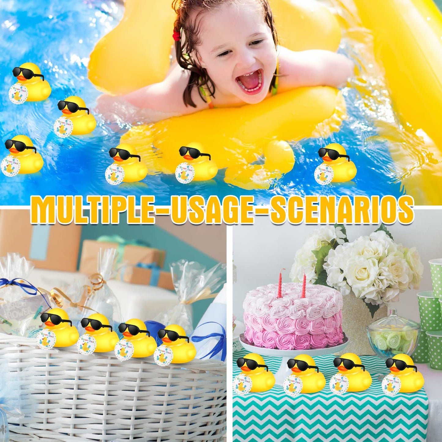Chivao 12 Pcs Mini Rubber Ducks With Sunglasses/ Glasses And Hats/ Necklace, Cruise Rubber Ducks In Bulk Valentine'S Day Gift Small Duck Bathtub Toy For Hiding Party Favor(Yellow,Card Style)