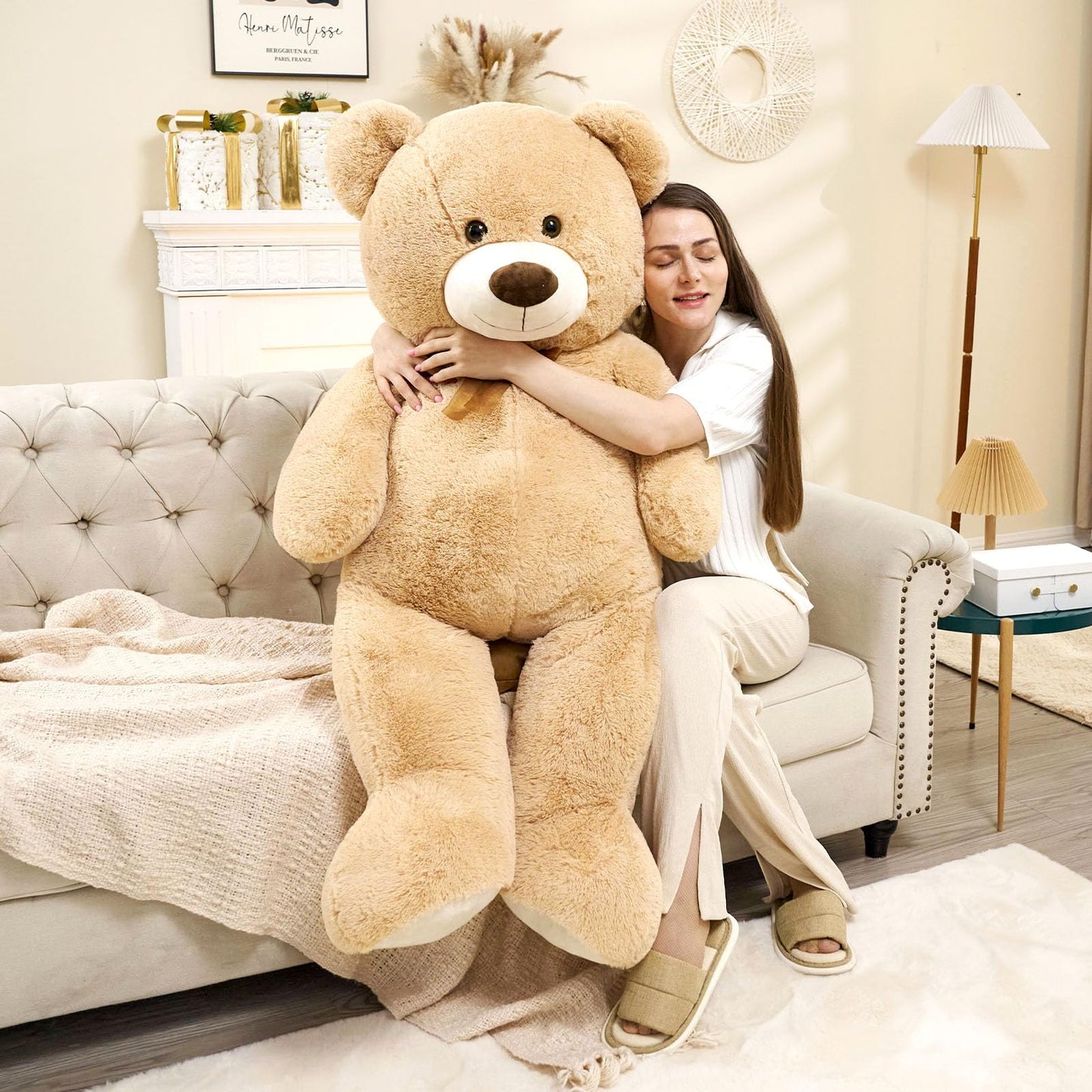 Tezituor Giant Teddy Bear Stuffed Animal 51In, Big Stuffed Bear Plush For Baby Shower, Huggable Large Teddy Bear Gift For Kids, Girlfriend On Birthday, Valentine, Christmas(Tan)