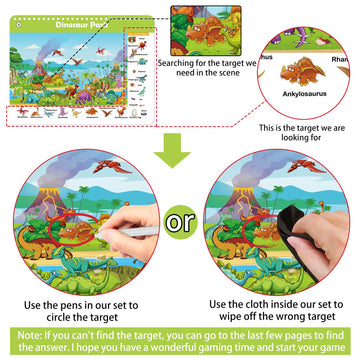 Elfew Search And Find Book For Kids Ages 4-6,3-8, Reusable Activity Mats With 2 Dry Erase Markers 24 Themes Activity Book,Educational Toys For 3+ Year Old