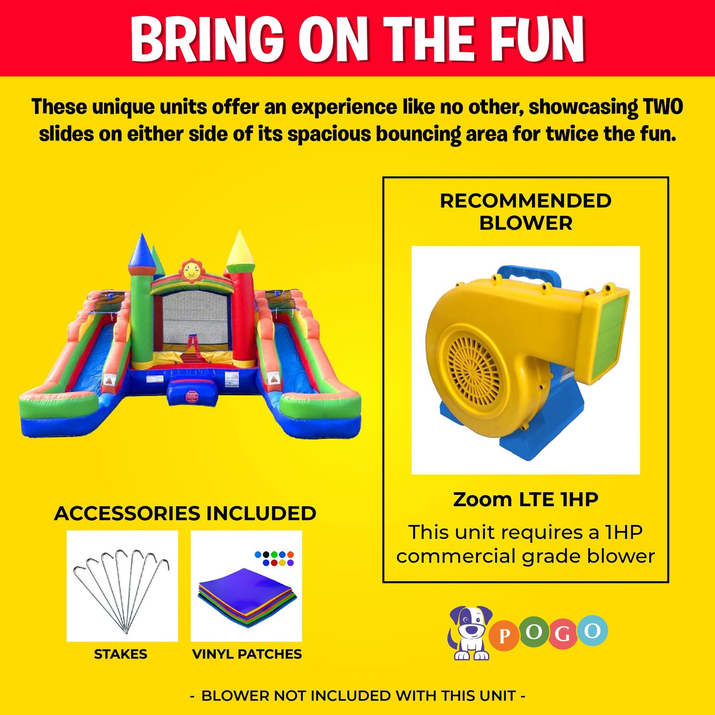 Inflatable Bounce House and Double Slide Combo Unit (Without Blower) - 16.5 x 15 x 11 Foot- Crossover Rainbow Castle Combo Bounc