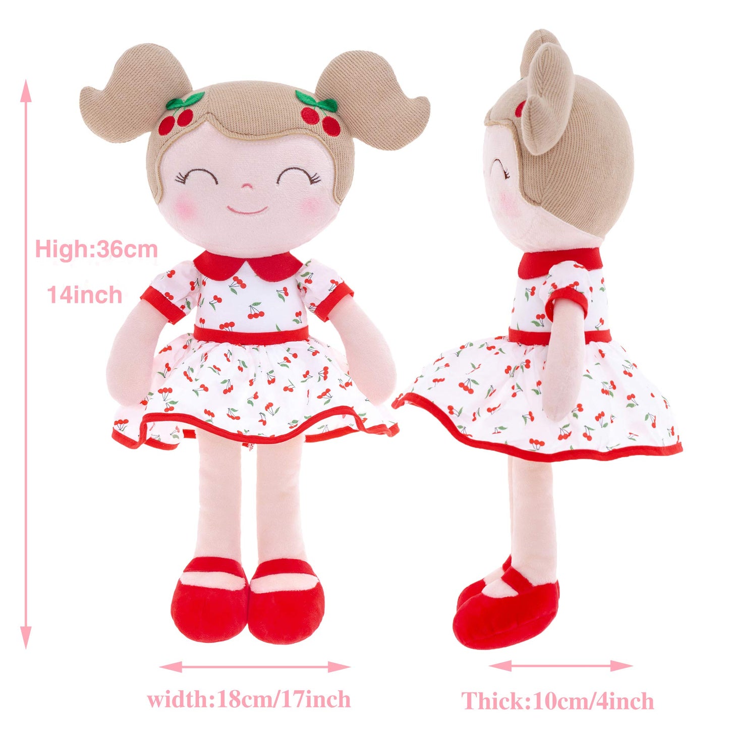 Gloveleya Baby Doll Girl Gifts Plush Toys Soft Dolls Baby Gifts Cherry Girl Red 14 Inches with Gift Box New