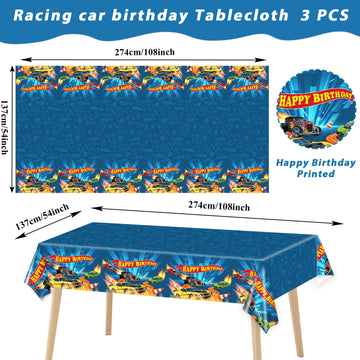 WIFUNUE 3Pieces Hot Car Themed Plastic Tablecloth Hot Race Car Birthday Party Plastic Table Covers for Kids Boys Racing Car Birt