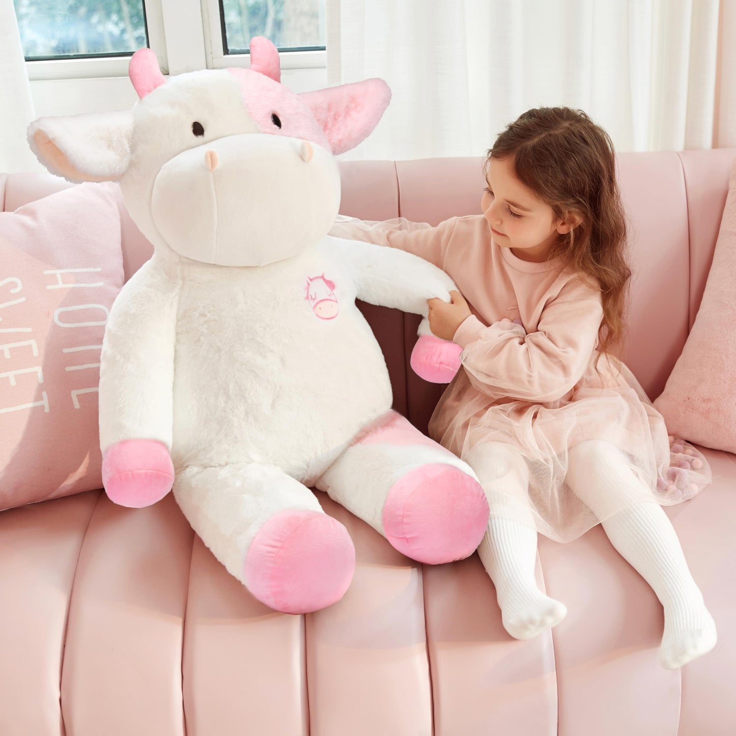 Ikasa Giant Cow Stuffed Animal Plush Toy,Large Big Jumbo Soft Toys,30'' Huge Size Cute Plushy Fluffy Fat Oversized Plushie,Gifts