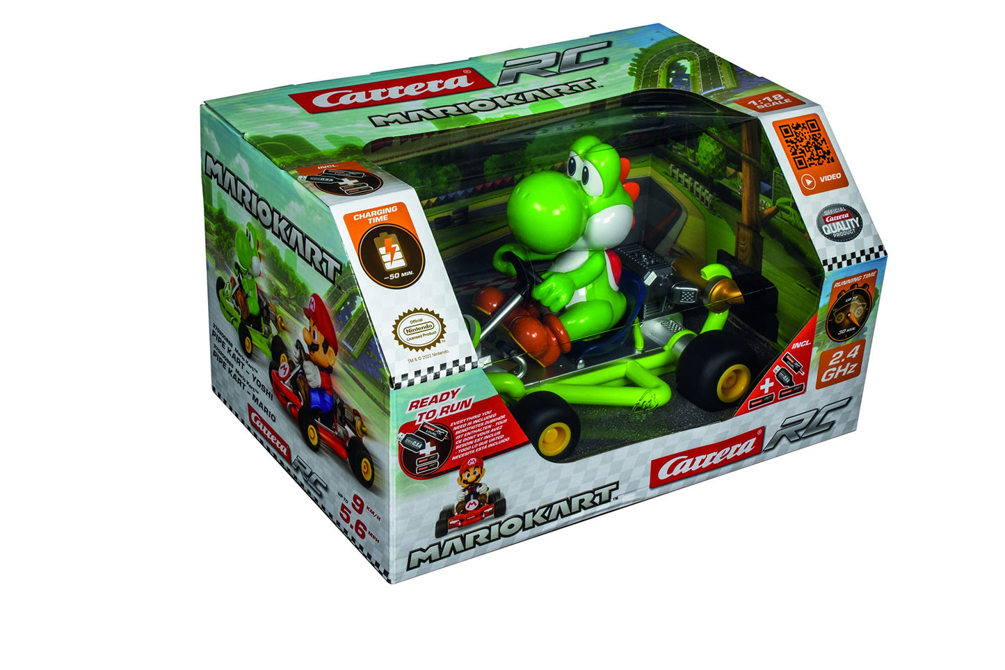 Carrera 200988 RC Official Licensed Mario Kart Pipe Kart Yoshi 1:18 Scale 2.4 GHz Remote Radio Control Car with Rechargeable LiF