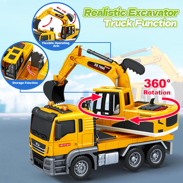 Bstoyder Excavator Truck Toy for Kids - Friction Powered, Lights & Sounds, Small, Plastic, Model Bst-Excavator Truck-29S