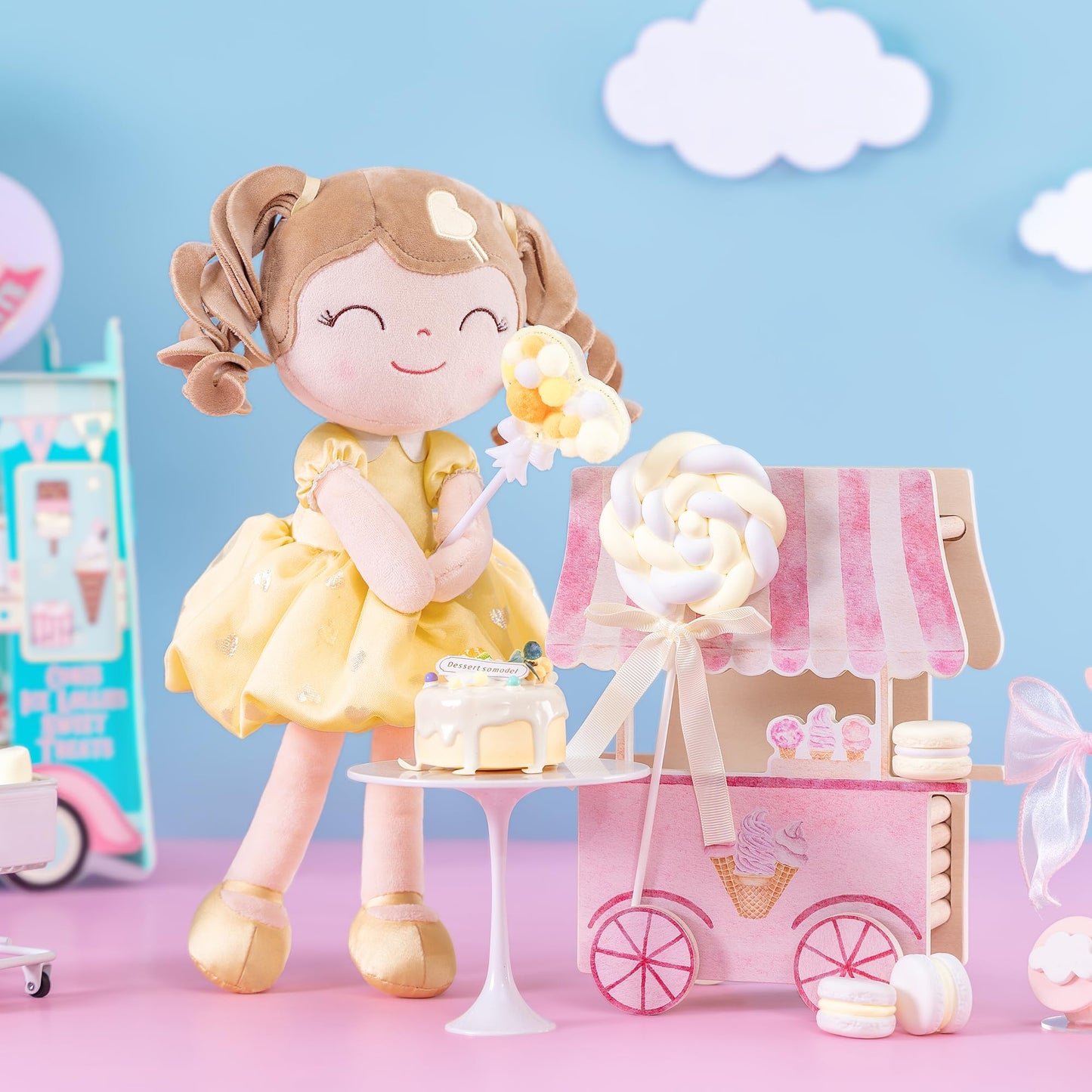 Gloveleya Baby Doll Gifts Plush Curly Girl Toys With Love 16' Yellow
