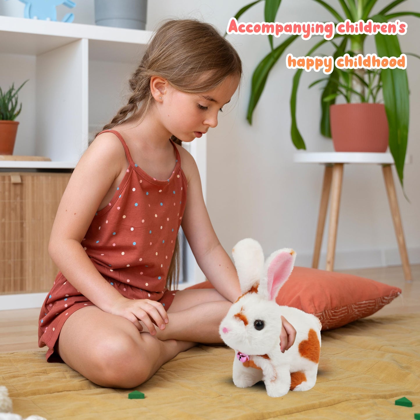 Easfan Easter Rabbit Plush Toy With Carrot Jumping Spotted Rabbit Talking Hopping Ears Nose Moving Educational Plush Toy Interac