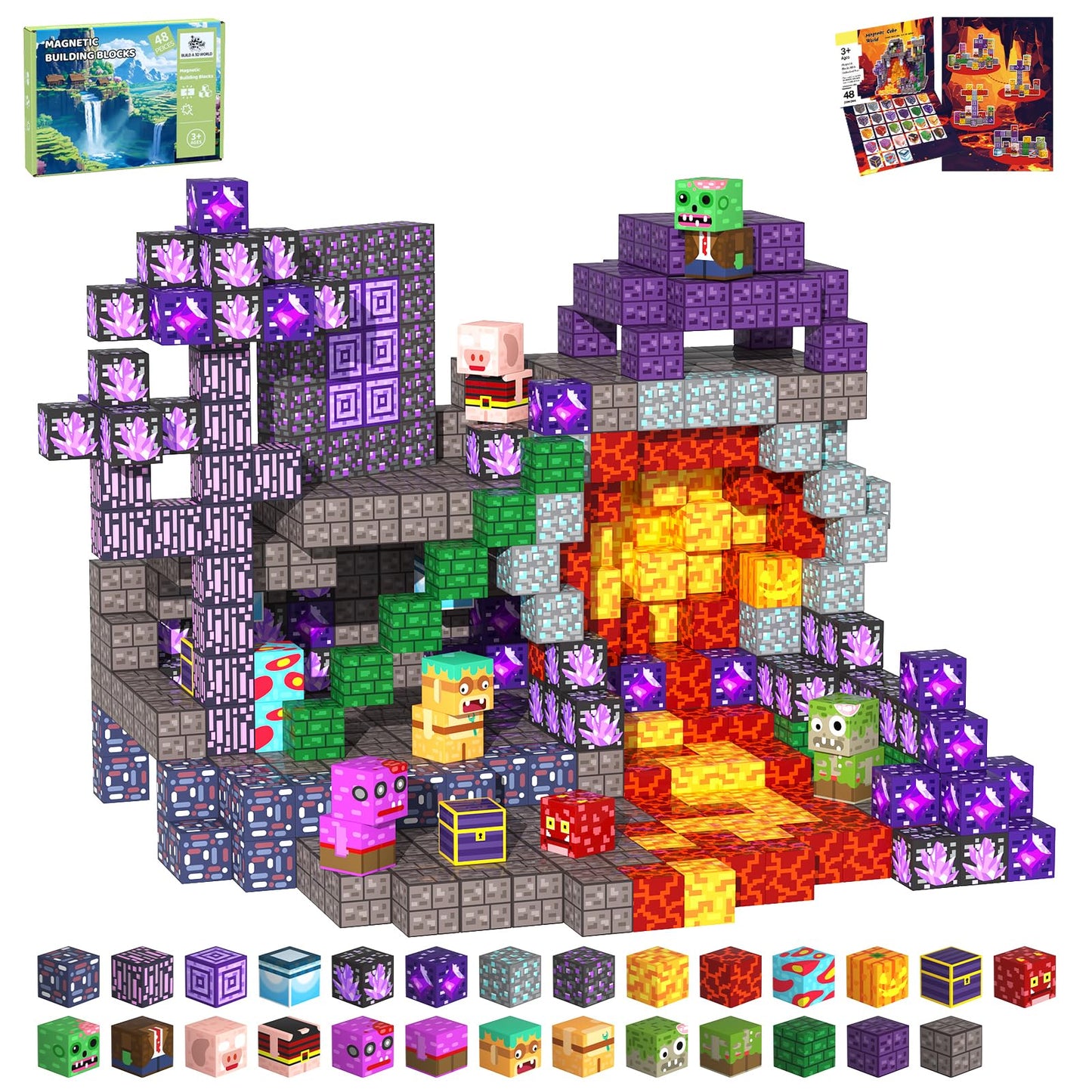 SSAWER Magnetic Blocks Building Toys for Kids, 48 PCS Magnetic Blocks for Kids Ages 4-8, Magnet Cubes, STEM Sensory Toys for Boy