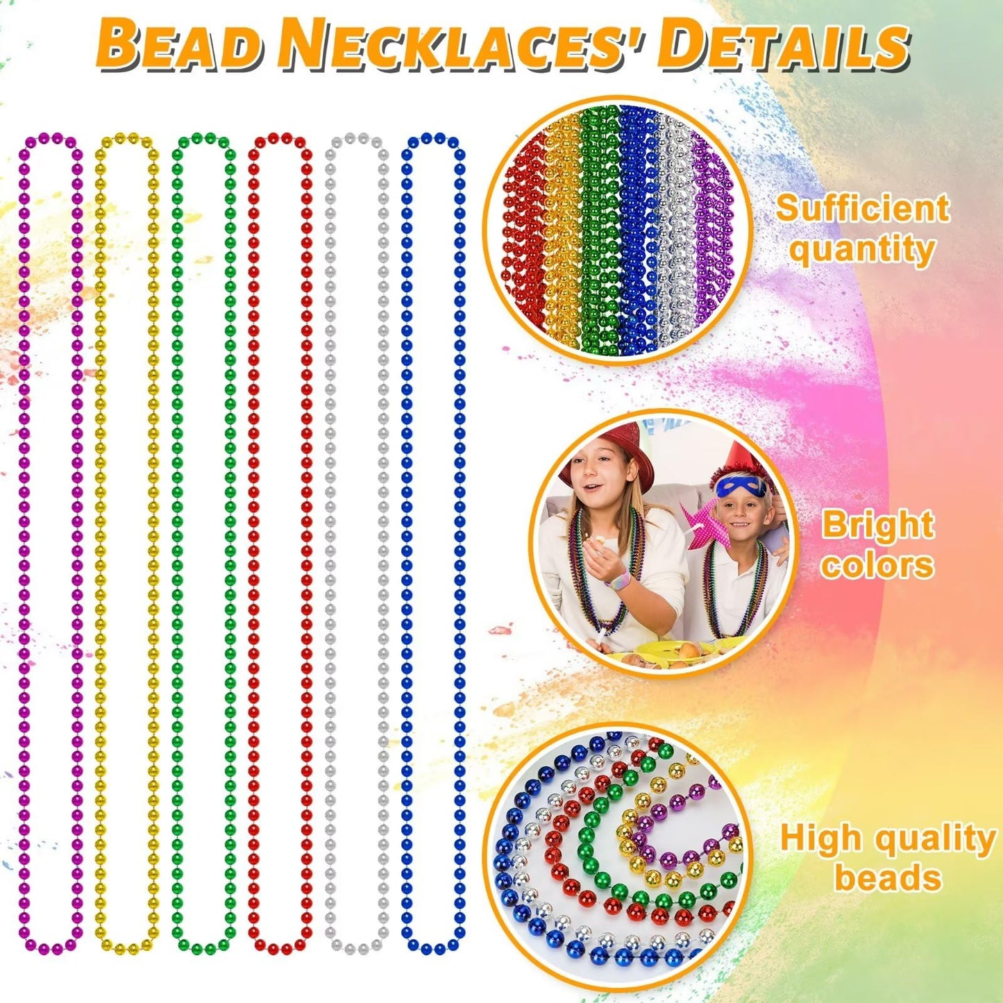 Mardi Gras Beads, 24PCS Metallic Colorful Bead Necklace Party Favors, 6 Kinds of 33'' Beaded Necklace Costume Women Men Stuff, F
