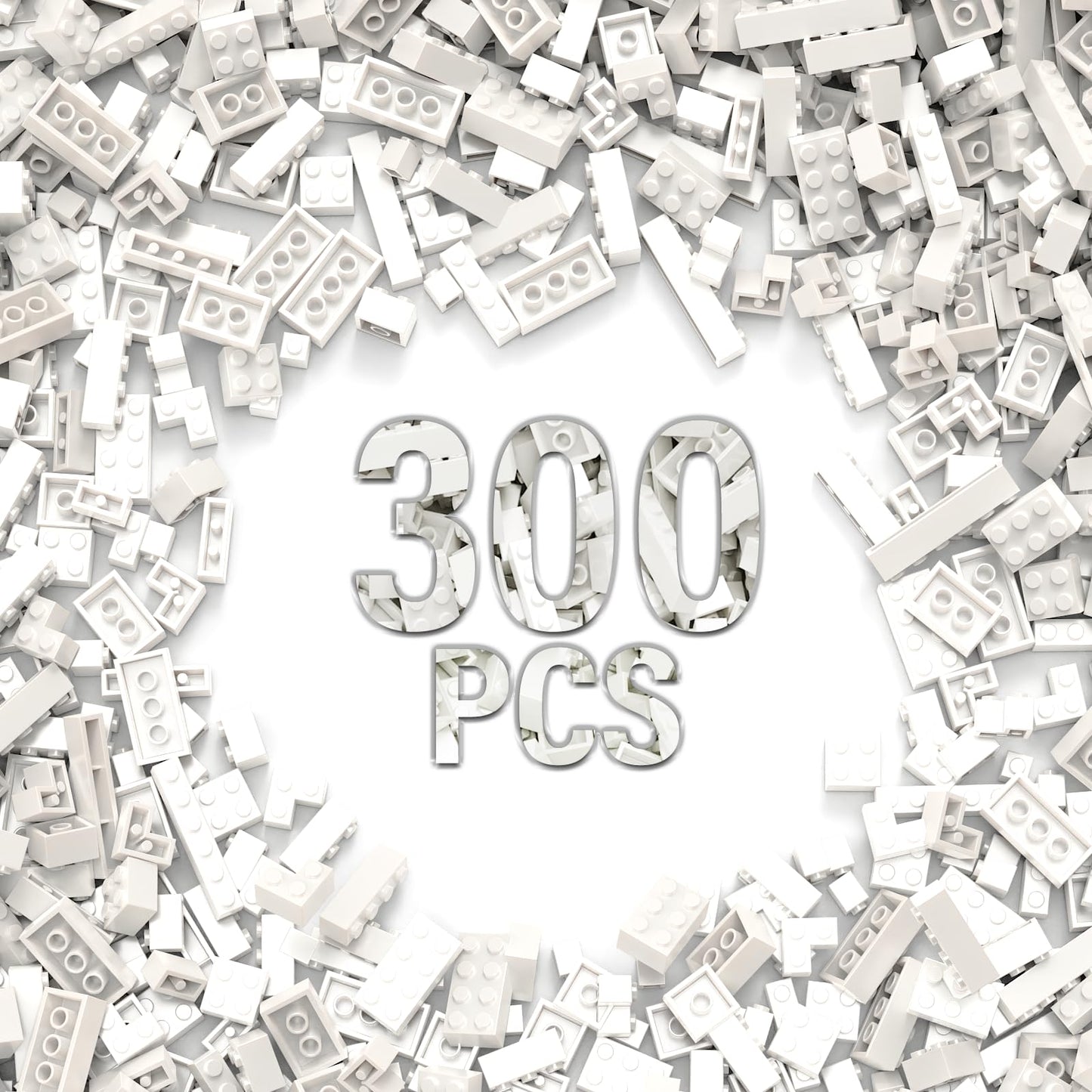 300 Piece White Bricks Bulk Assortment Pack, White Brick Accessories For Building With 12 Size, Compatible With Lego Parts And P