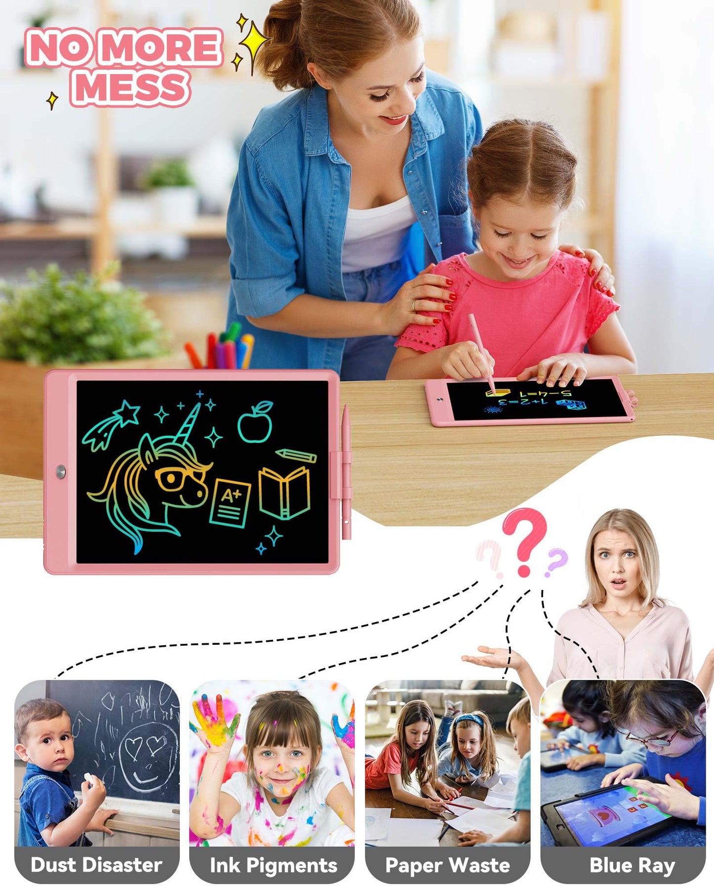 Kokodi 10 Inch Lcd Writing Tablet With Anti-Lost Stylus, Erasable Doodle Board Colorful Toddler Drawing Pad, Car Travel School Games Toys For 3 4 5 6 7 8 Kids, Birthday Gift For Girls Boys Pink