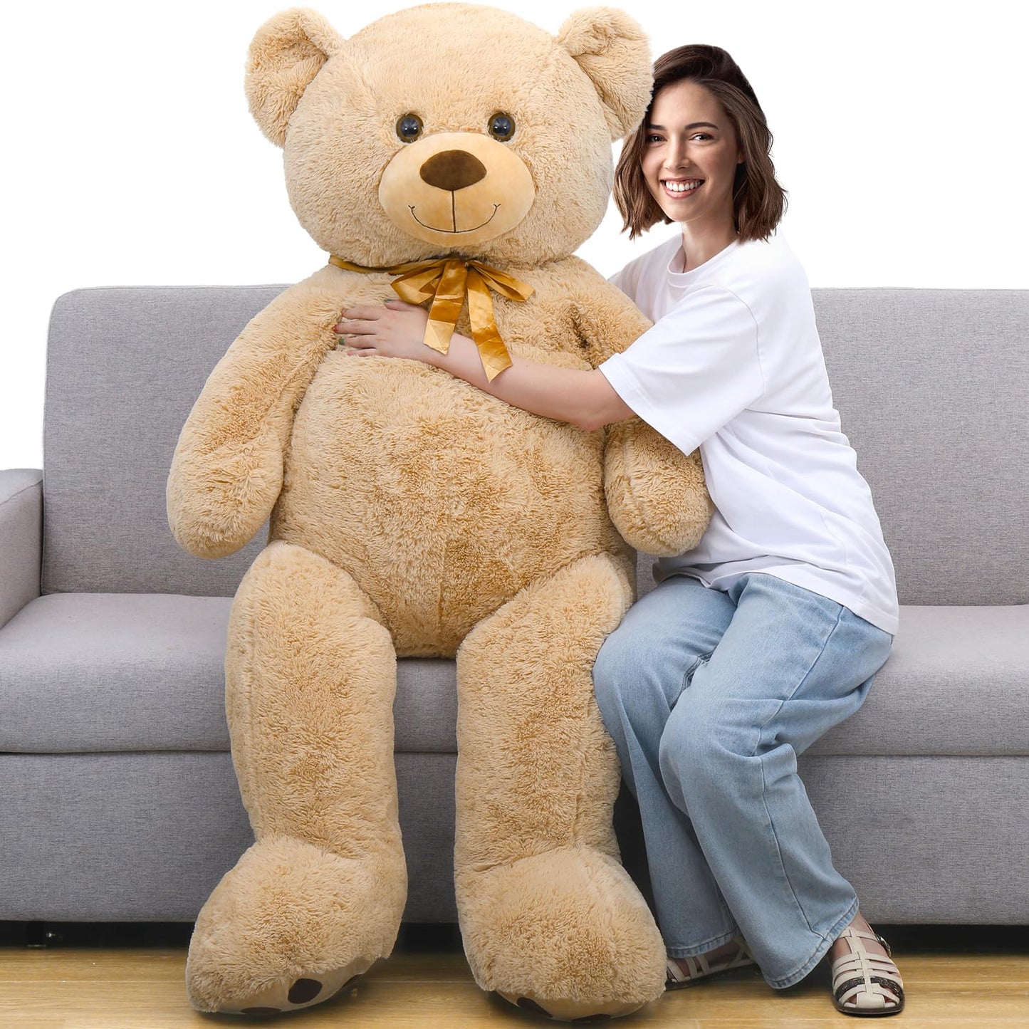 Tezituor Giant Teddy Bear 5 Feet Tall - Light Brown Life Size Teddy Bear Stuffed Animals 59' - Fluffy Huge Teddy Bear With Footprints - Cuddly Love Gift For Girlfriend