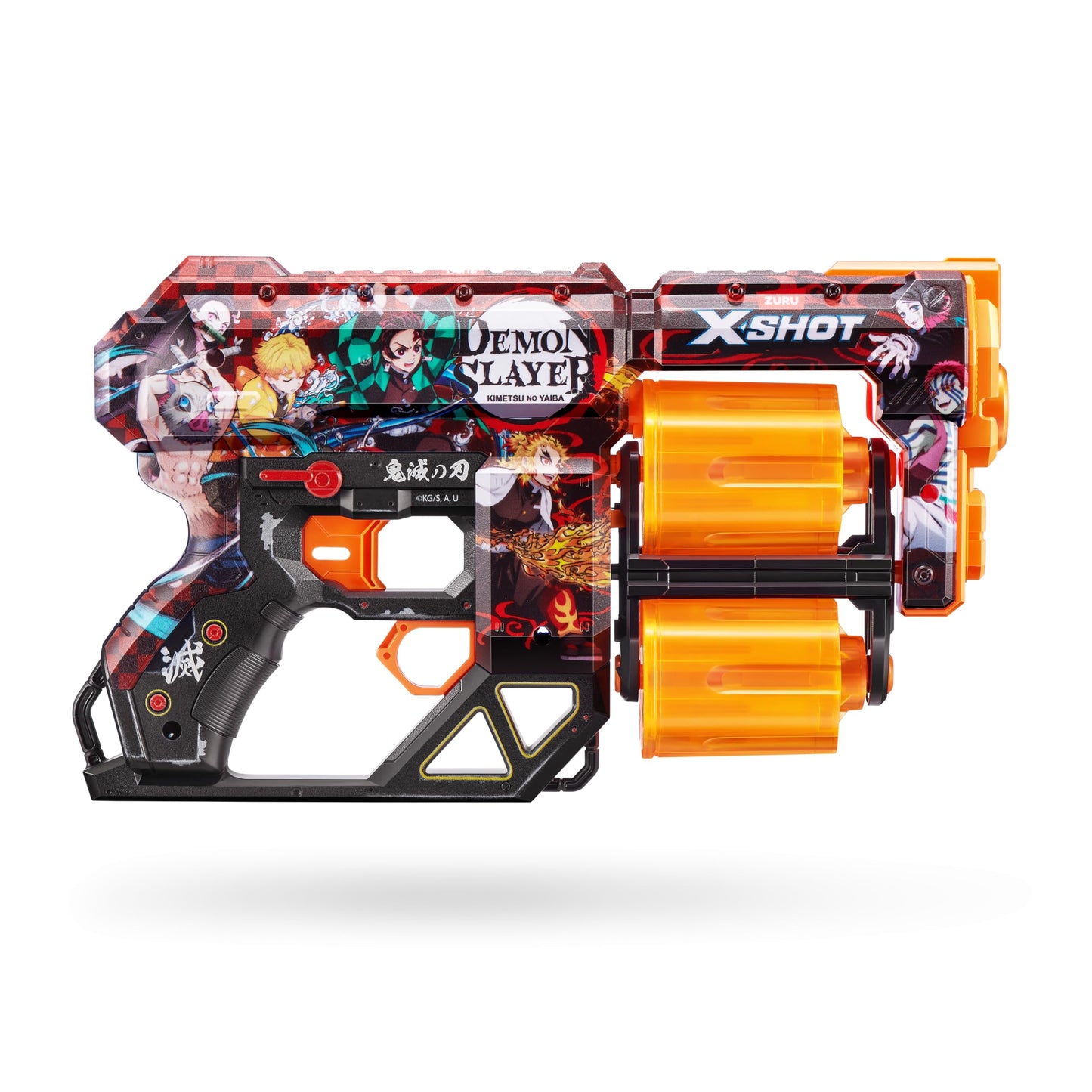 X-Shot XSHOT Skins Dread Blaster - Demon Slayer Skin by ZURU Demon Slayer Design with 12 Darts, Double Rotating Barrels, Air Poc