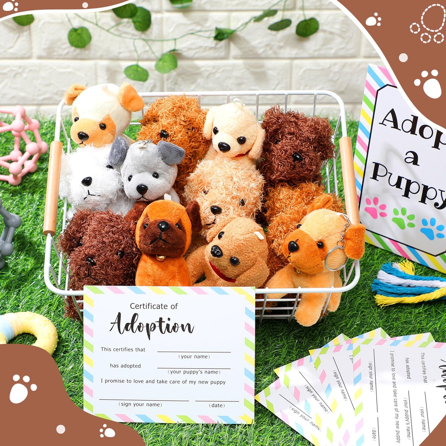 Blueweenly 20 Set Adopt A Puppy Favors 20 Small Stuffed Puppy Plush Dogs Bulk With 20 Kraft Paper Boxes 20 Adoption Cards 1 Whit