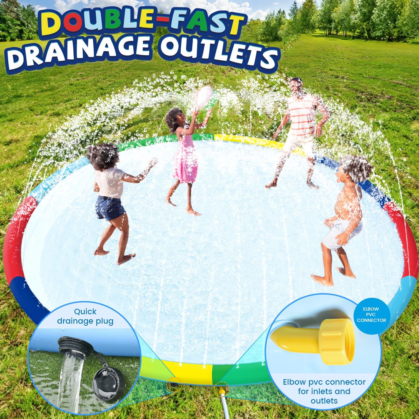 Odosola 13 Ft Large Splash Pad For Kids Ages 4-8, Non-Slip Baby Splash Pads For Toddlers, Oversized Kids Sprinklers For Yard, He