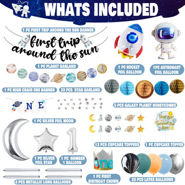 First Trip Around The Sun Birthday Party Decoration Pack, 1St Baby Shower Birthday Party Supplies Include Banner, Star Garland,