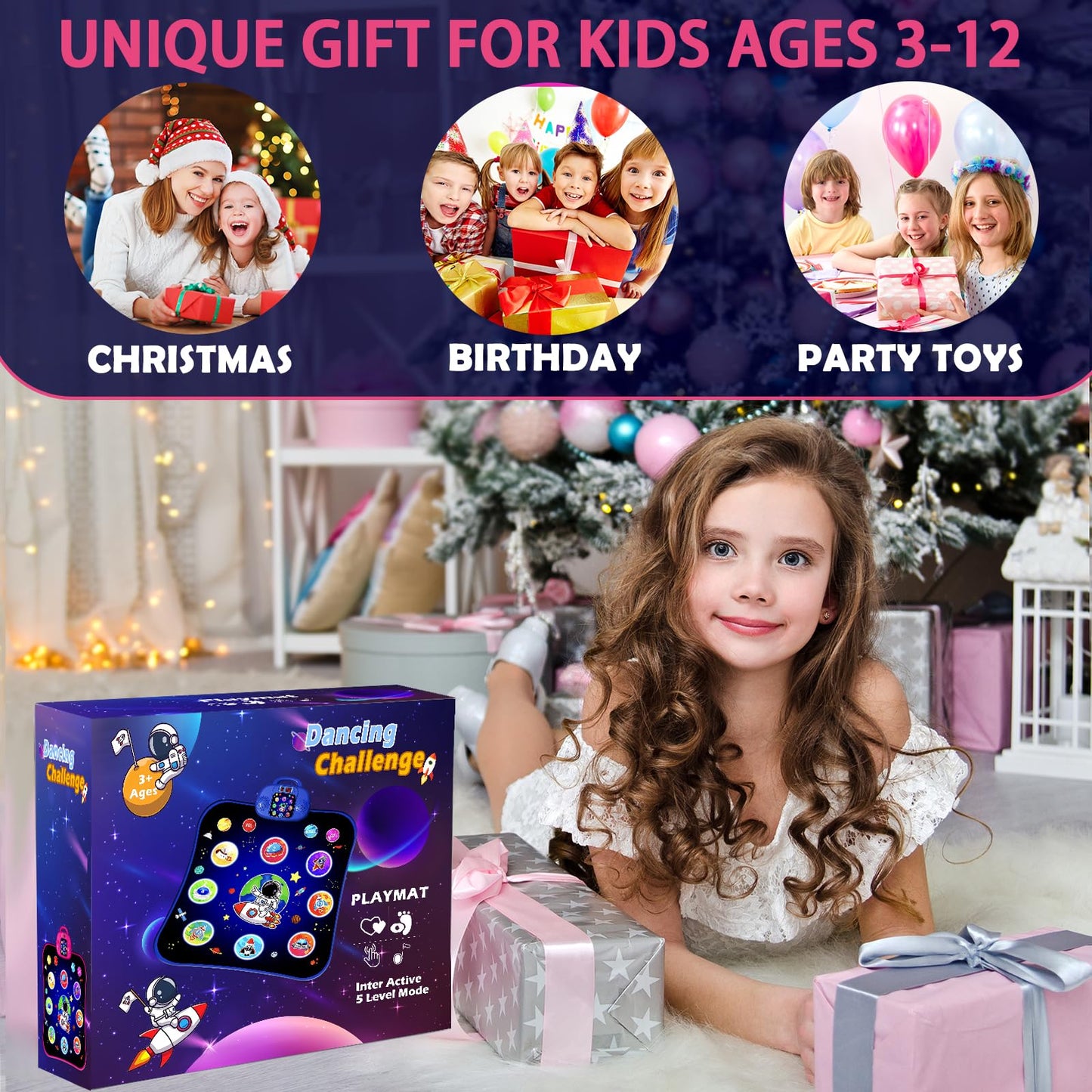OMOZOMBB Gifts for 7 Year Old Girl Toys Age 6-8 Electronic Dance Pad with Light-up 8 Button Bluetooth Music Dance Mat with 5 Gam