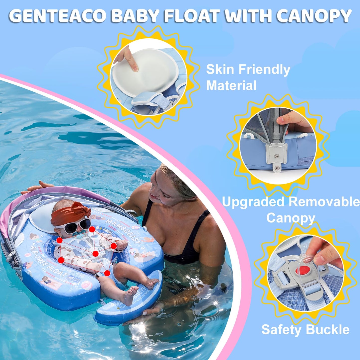 2024 Newest Mambobaby Baby Pool Float With Canopy & Tail Mambobaby Baby Swim Float Non-Inflatable Solid Baby Float Upgrade Soft