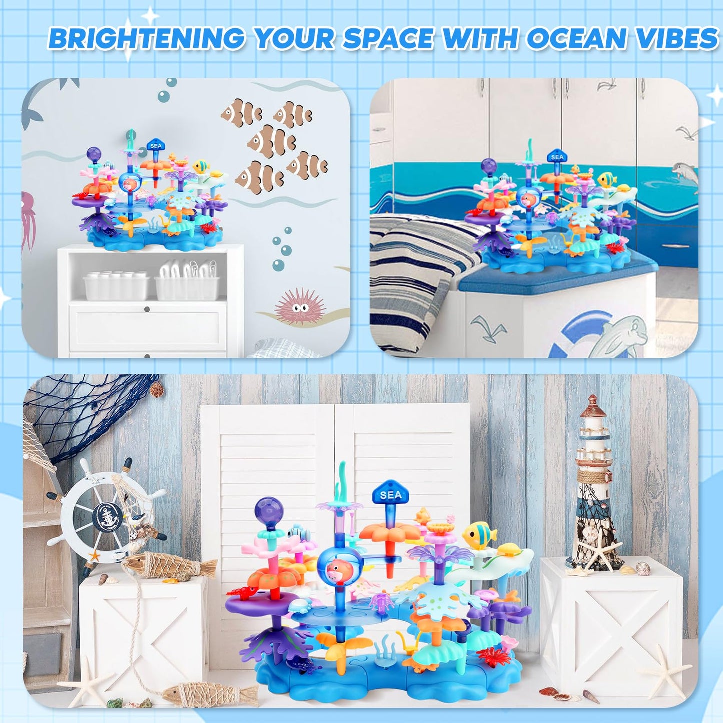 Inklab Birthday Gifts For 3 4 5 6 7 Years Old Toddlers Girls Boys - 76Pcs Marine Life Building Stacking Toys With Carry Box | St