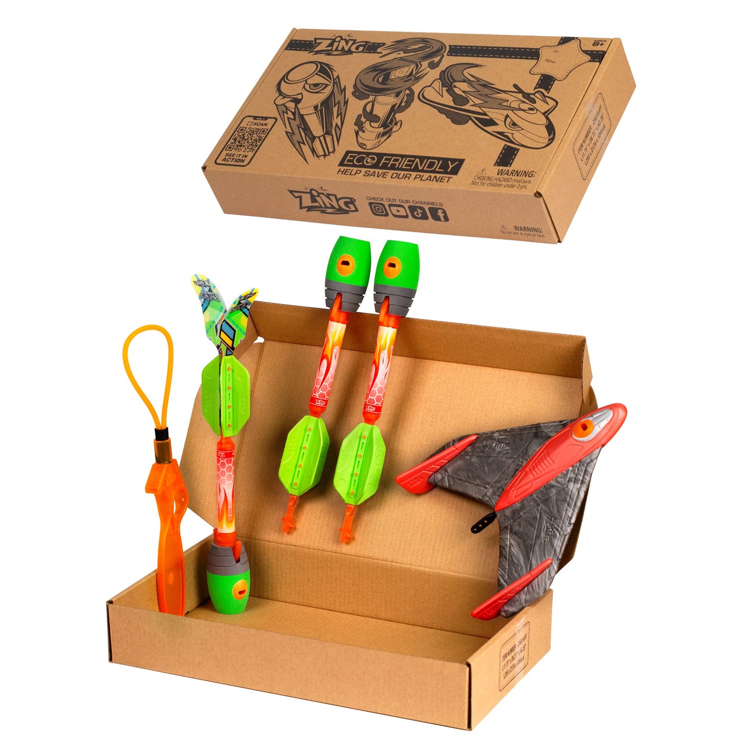 Zing Launching Combo Fun Pack - 2 Sky Ripperz, Heli Howler & Gliderz - Foam, Red/Green - Model ZA610-FF, Ages 8+