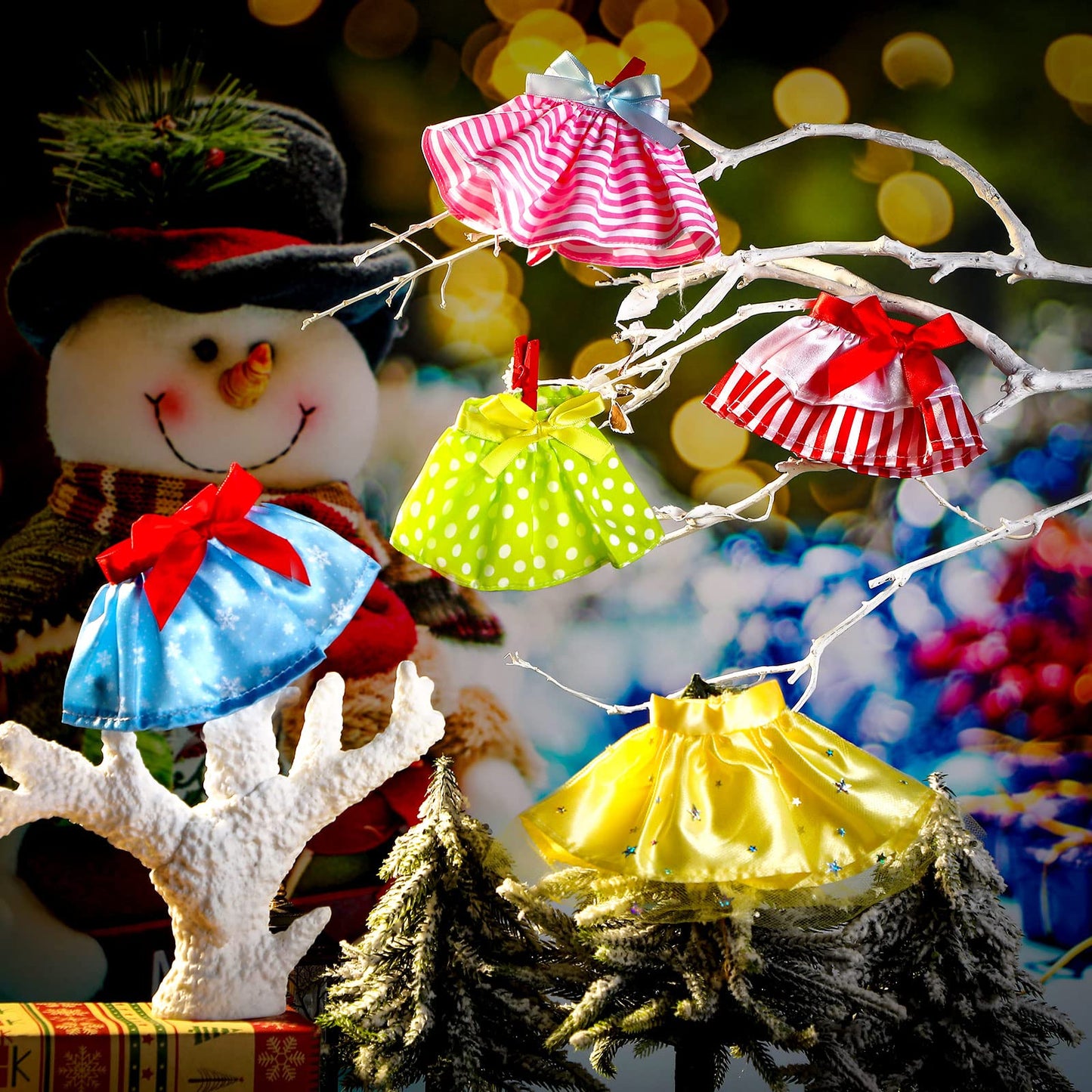 6 Pieces Santa Clothing Elf Dance Skirt Set Christmas Elf Skirts For Christmas Doll Holiday Decorations (Not Include Doll)(Fresh Style)