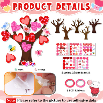 25 Pack Valentines Love Heart Tree Craft for Kids Make A Heart Tree Hanging Ornament Heart-Shaped Craft Kit for Project Classroo