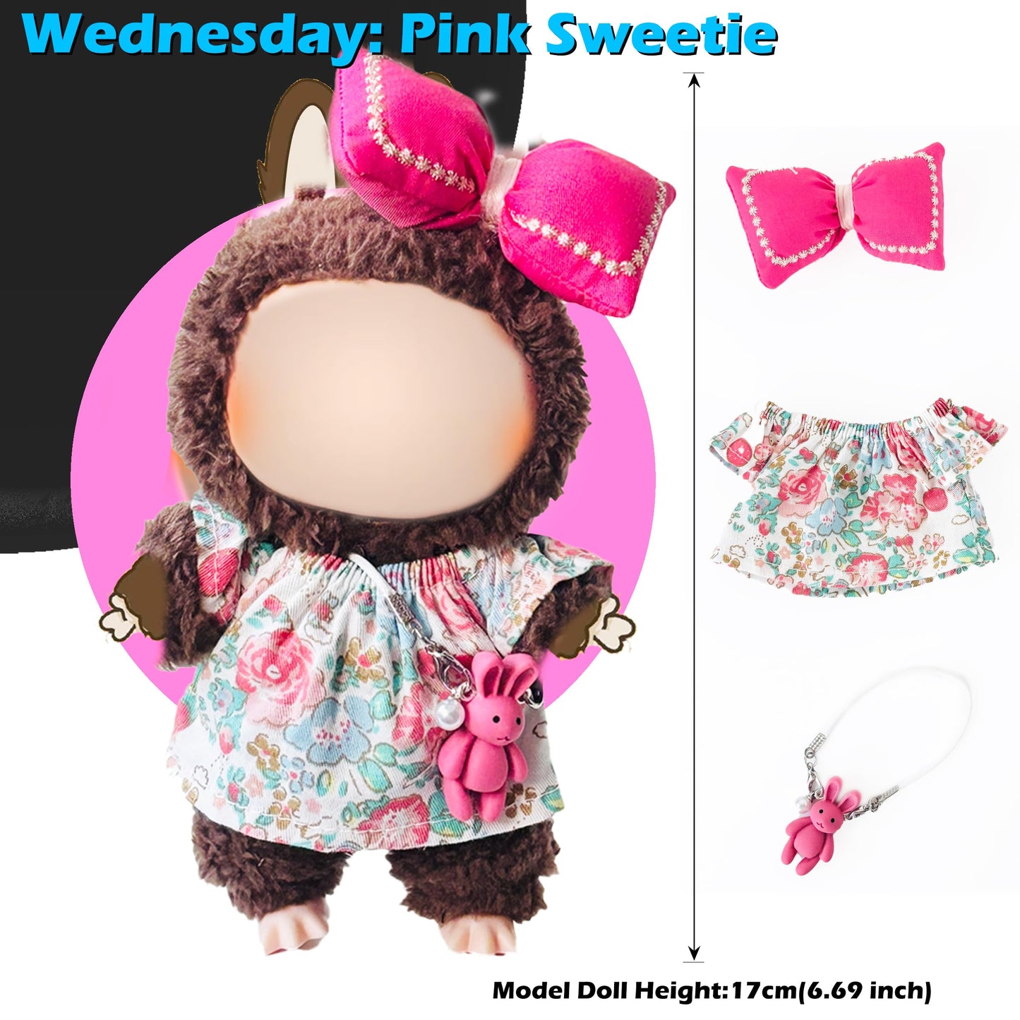 Clothes Set for Labooboo 1.0 2.0 3.0 - 6 Sets 17cm Doll Clothes enhanced Summer Outfit Set with Accessories for Play & Display (Jeans Look(No Doll))