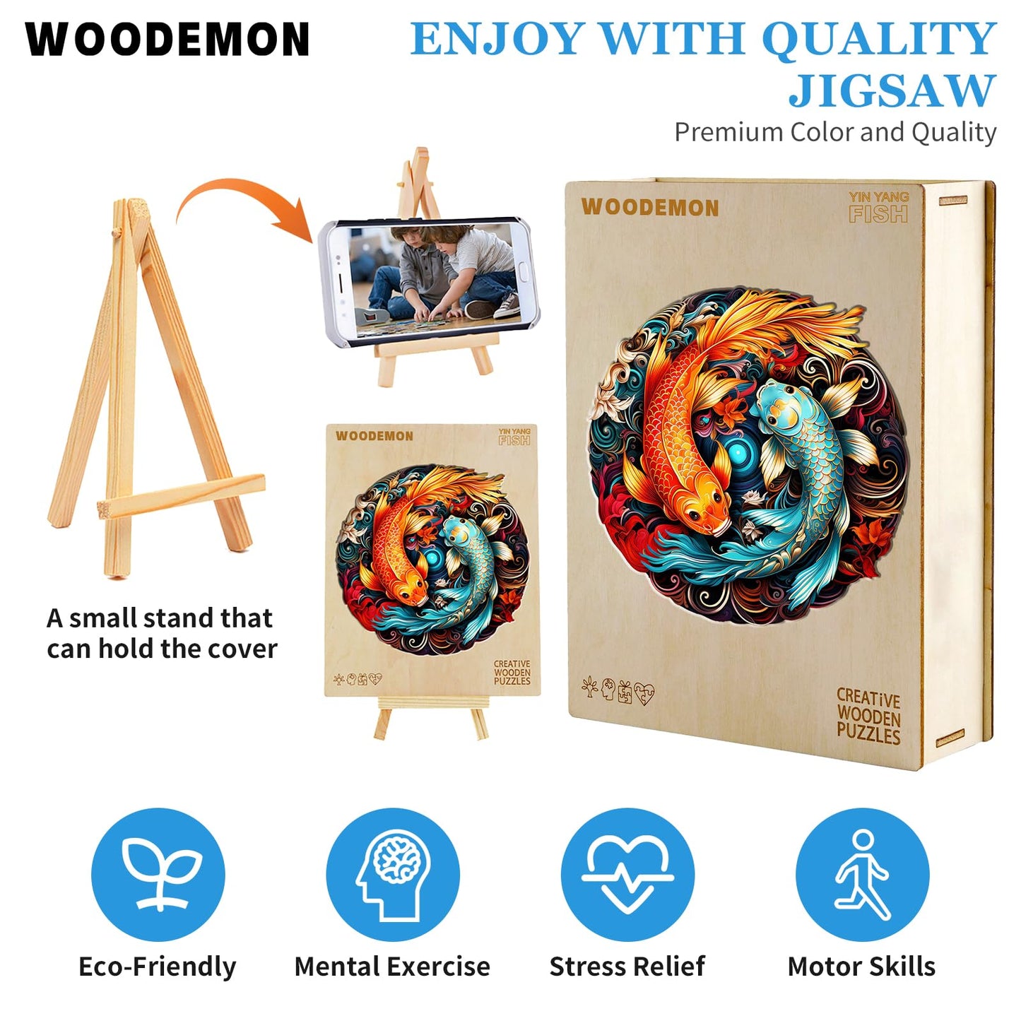 Woodemon Wooden Puzzles For Adults, Yin Yang Fish (M-185Pcs) Wooden Jigsaw Puzzles Kids, 11.4*11.2In Unique Shaped Animal Wood Puzzles Adults, Christmas Puzzles Xmas Birthday Gifts Family Puzzle Games