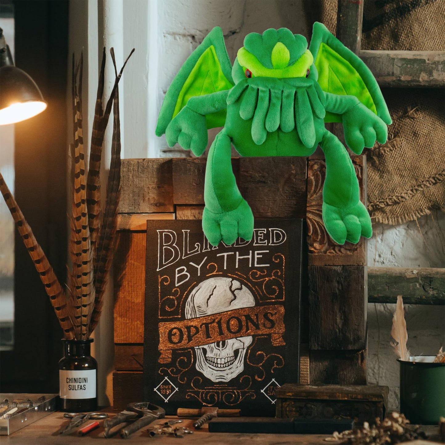 Toy Vault Cthulhu Plush - 12-Inch Stuffed Horror Toy, Green Fabric, Model HP003