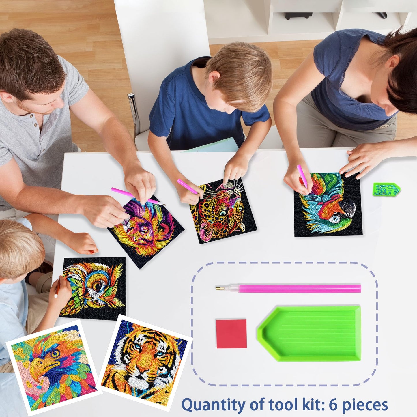 UiSdfuy Diamond Art Kit for Kids, Ages 8-12, 6-Pack Tiger 6 x 6 Gem Art Painting