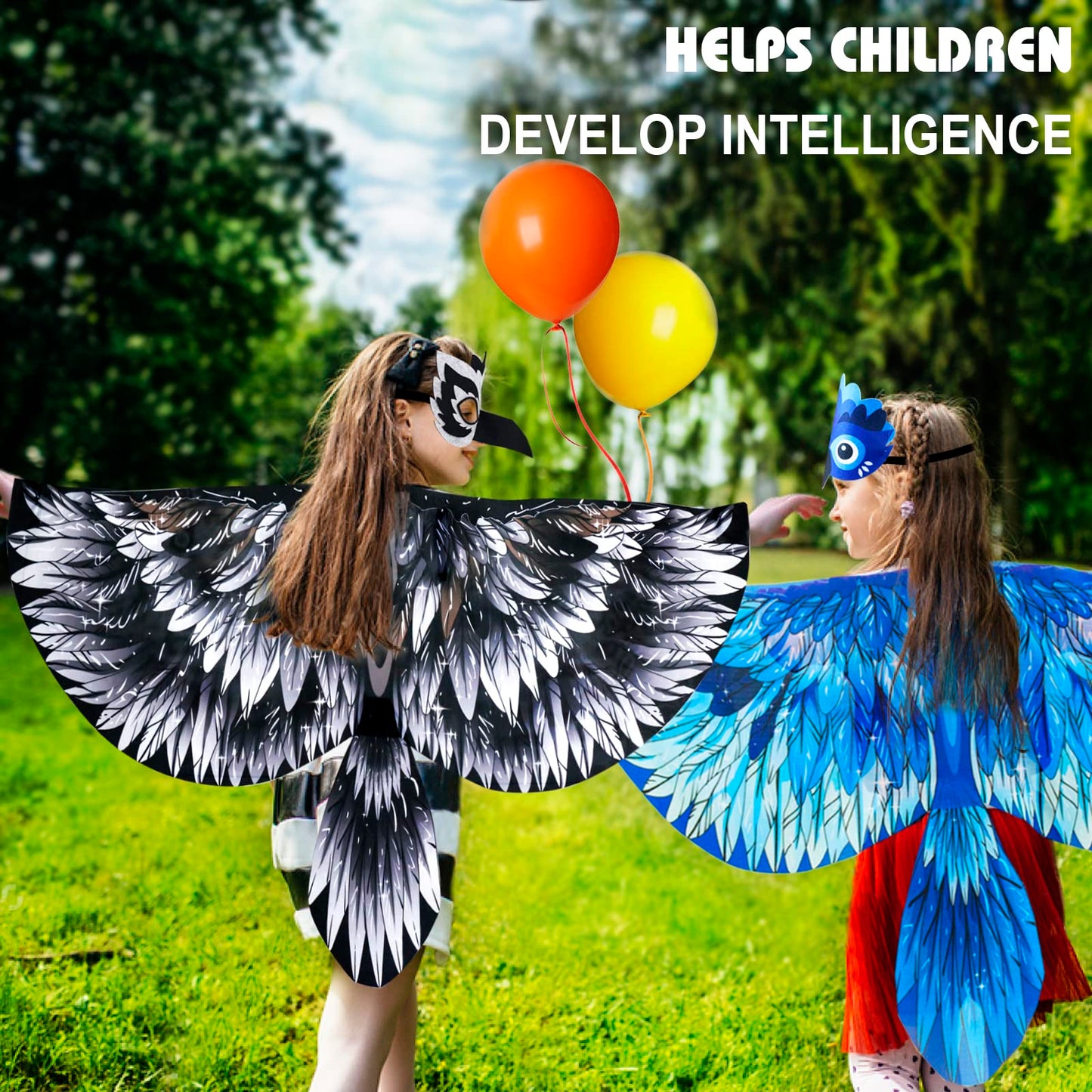 Irolewin Bird-Wings-Costume For Kids And Headband, Eagle-Parrot Dress-Up-Wings For Girls Boys Halloween-Party Favors (Blue)