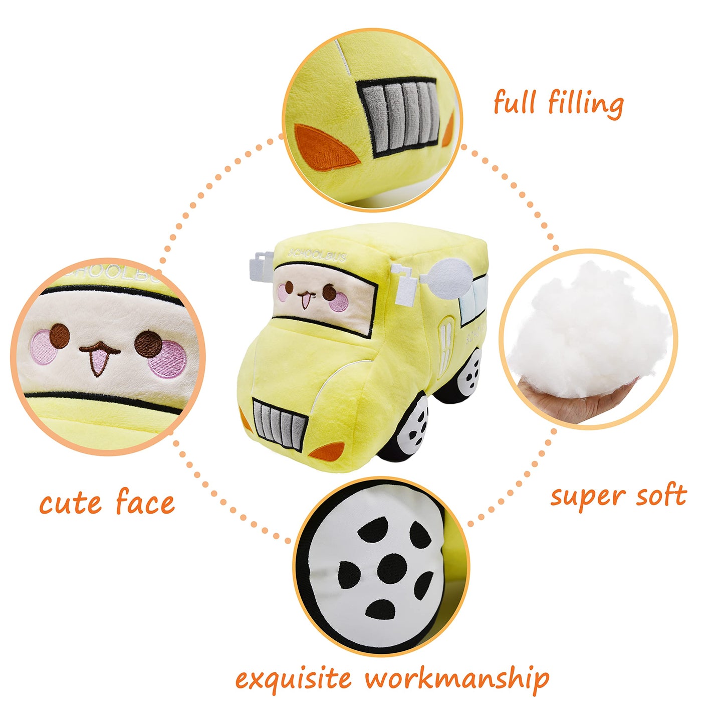 Soft Plush School Bus Stuffed Car Toy Super Cute Yellow Truck Plushie Excellent Gifts For Kids Or Birthday Party 11 Inches