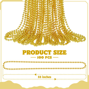 100 Pcs Mardi Gras Beads, 33'' Gold Beads Necklaces, St Patricks Day Beads Necklaces Bulk, Round Beaded Parade Throw Accessories