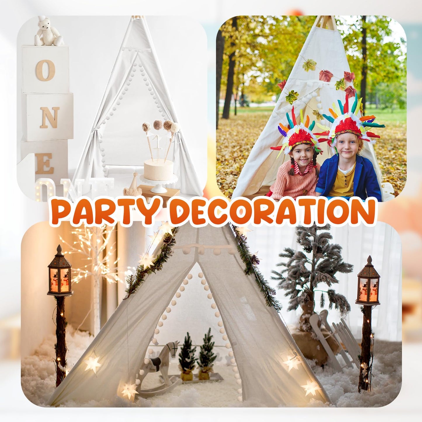 Windyun 6 Pcs Kids Teepee Tent Foldable Toddler Tent Washable Teepee Tent For Kids Indoor Outdoor Tent For Boys Girls Boho Sleep