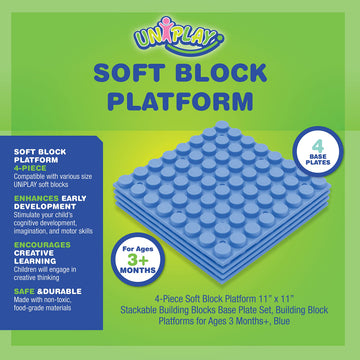 Uniplay Platform Building Block Base Plates — 11X11 Inch Stackable Building Platform Set, Learning Toy, Special Education For Ages 3 Months And Up (4-Piece Set)