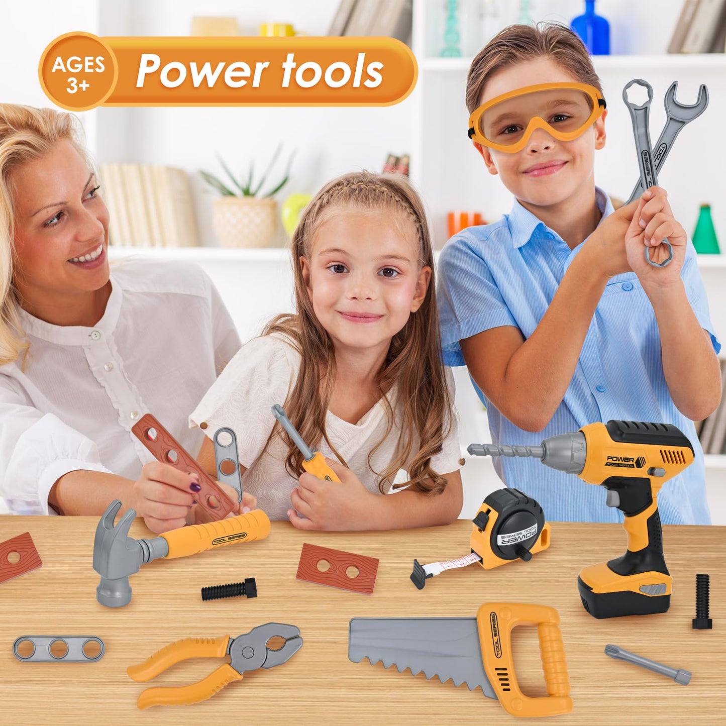 HYRENEE Kids Tool Set for Boys,Toddler Tool Set with Kids Tool Bag & Electronic Toy Drill,Construction Pretend Play Tools for Ki