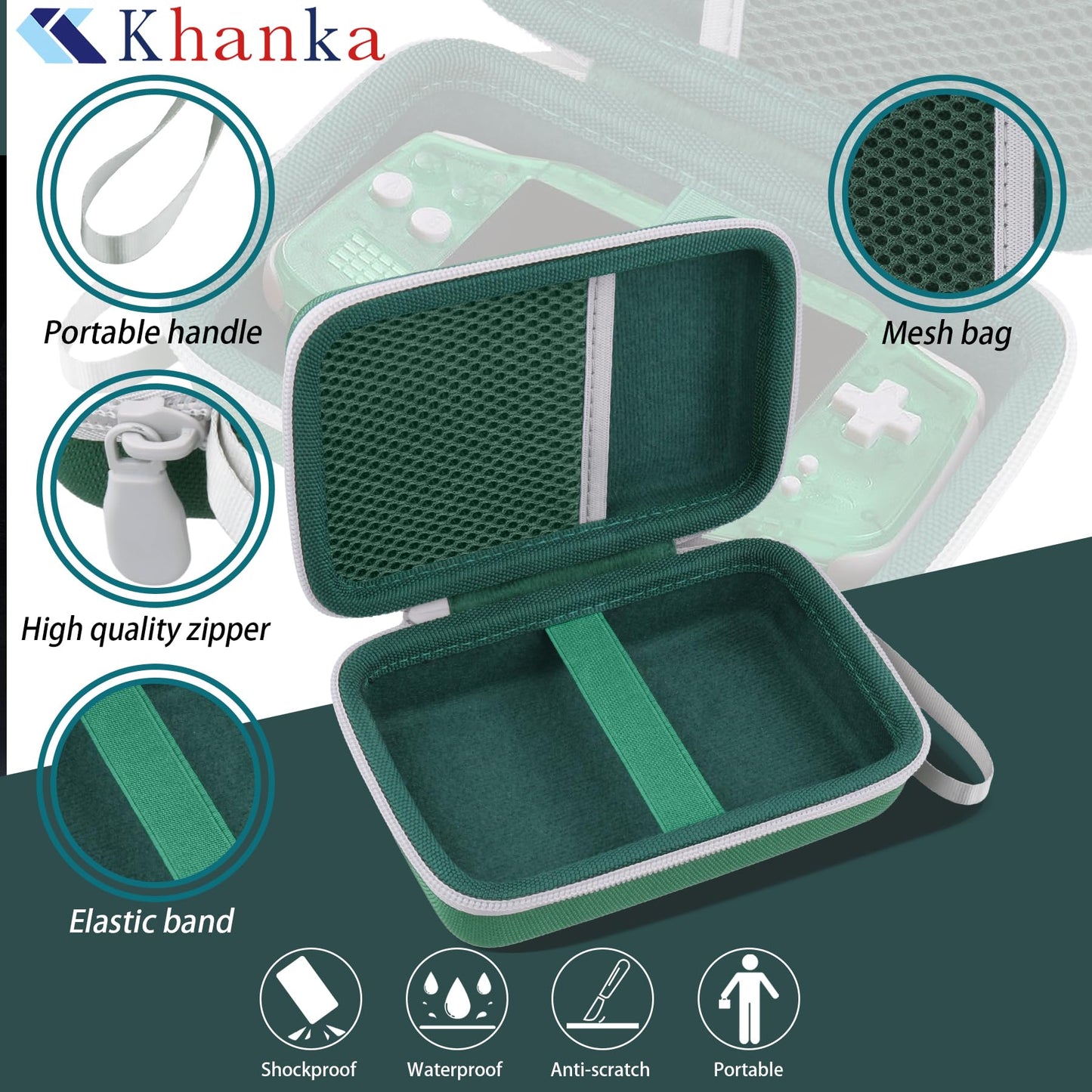 Khanka Hard Travel Case Replacement For Anbernic Rg34Xx Handheld Game Console,Case Only. (Green)