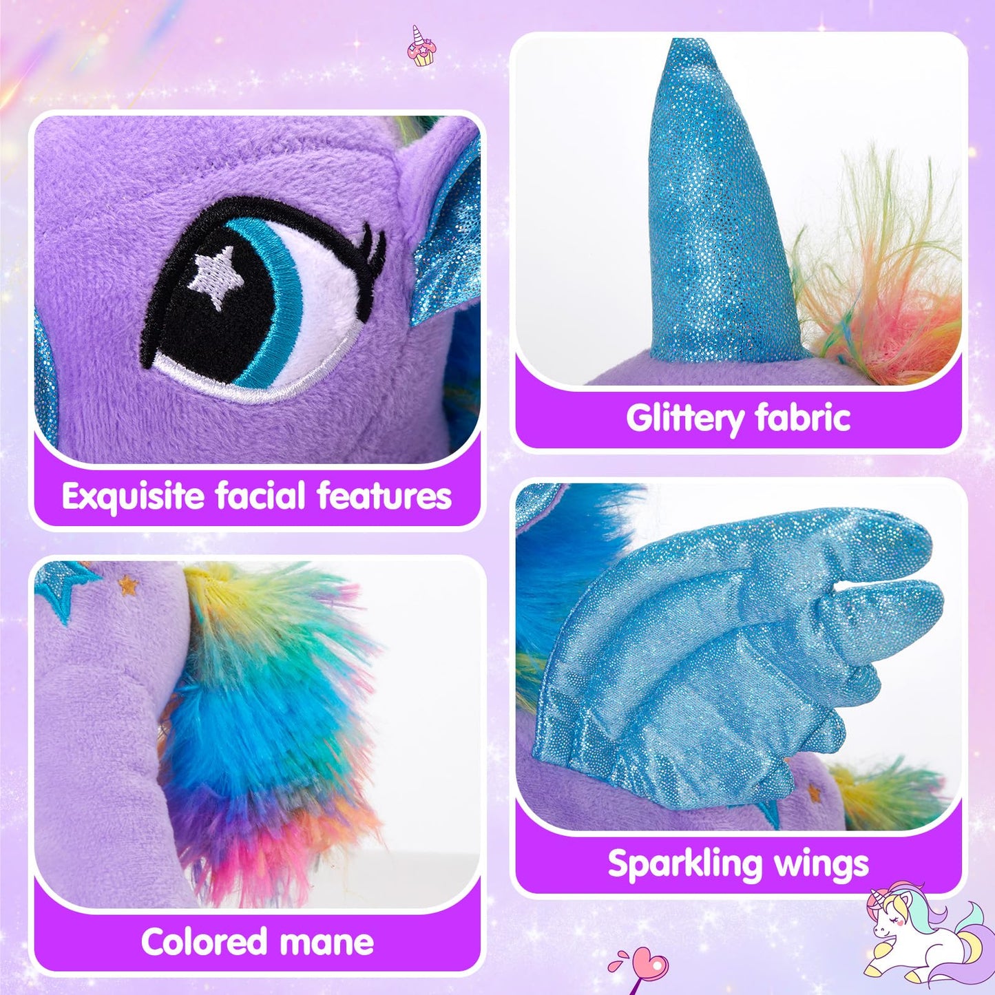 Houwsbaby 14 Purple LED Light Up Unicorn Stuffed Animal,Unicorn Plush Toy,Glowing Horse Plush Toy Night Light Glitter Present