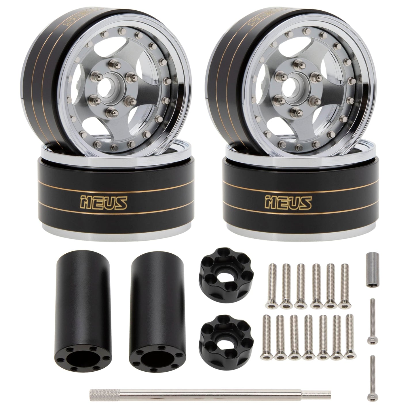 MEUS RACING 1.9'' Beadlock Wheels Rims, 120.5g Brass & Aluminum Deep-Dish Wheels for 1/10 RC Crawler SCX10 TRX4 VS4-10 Gen8 (C-T
