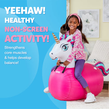 WADDLE Hip Hoppers Inflatable Bouncy Hopper, Large Pink Unicorn, Supports Up to 250 lbs, Ages 5+ - Model WD21422UN