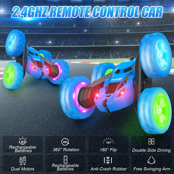 Remote Control Car for Boys 6-12 Year Old Double Sided 360Rotating 4WD Rechargeable RC Cars Race Stunt Toy Car for Kids Birthday