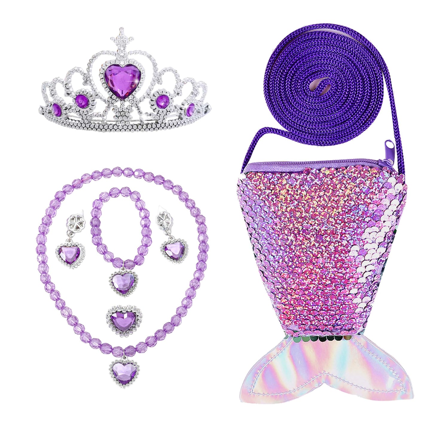 Aukidwld Little Girls Mermaid Costume Dress up Cosplay with bag accessories Halloween Christmas Birthday Gift 6-8Years