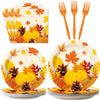Gisgfim 96 Pcs Fall Thanksgiving Party Plates And Napkins Party Supplies Autumn Leaves Party Tableware Set Pumpkin Maple Party D